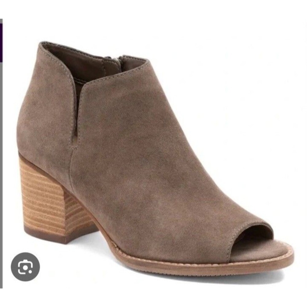Blondo Nappa Women Sz 6.5 M Open Toe Block Heel Leather Suede Taupe Bootie